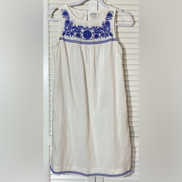 J Crew Dress Size XXS Sundress White with Blue Embroidered Flowers and Trim - Picture 1 of 9